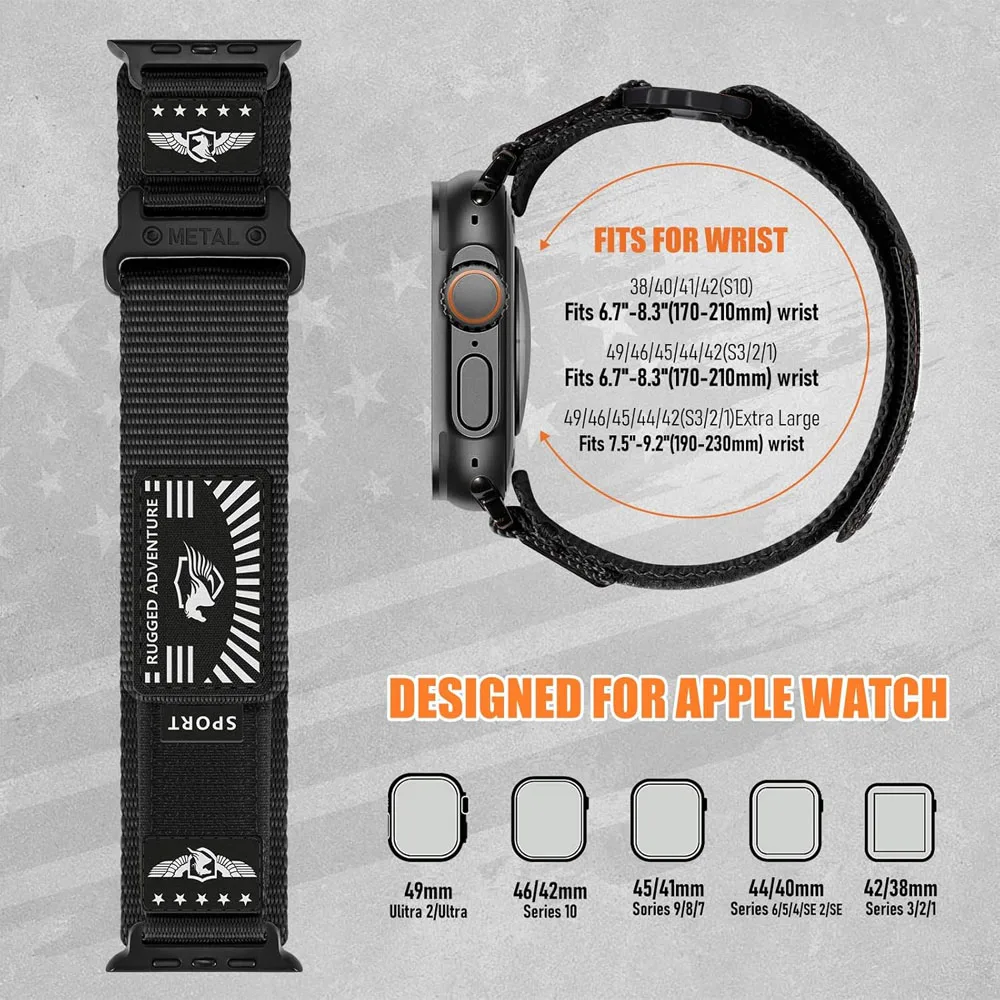 Фото Ремешок для Apple Watch Band Ultra 2 3, 49 мм, 46 мм, 45 мм, 44 мм, тактический прочный нейлоновый браслет Correa Sport Series 11 10 9 8 7 SE №5