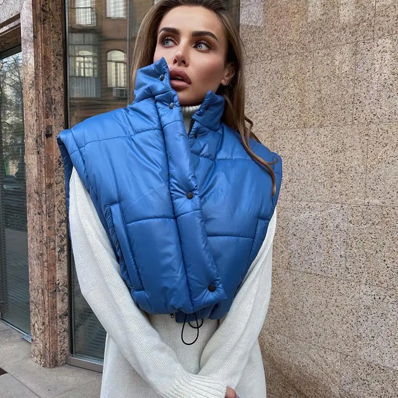 Winter Two Wear Casual Long Sleeve Vest Jacket Women Parka Warm Loose Solid Color Coat Zipper Button Short Jacket