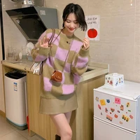 lazy style all match round neck pullover autumn and winter new style lazy style loose simple korean gentle sweater sweater