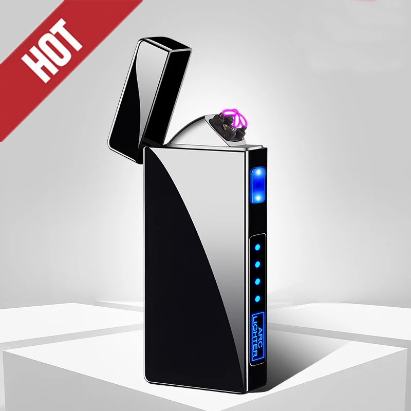 

2022 NEW USB Metal Double Arc Windproof Plasma Lighter, Touch Sensor, LED Power Display, Men's Gift Cigarette Accessories