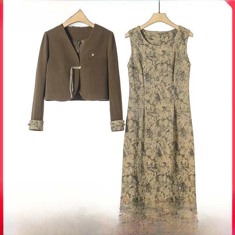 West Lake Pavilion [Hui] Осенняя одежда китайское короткое пальто с пряжкой + облегающее