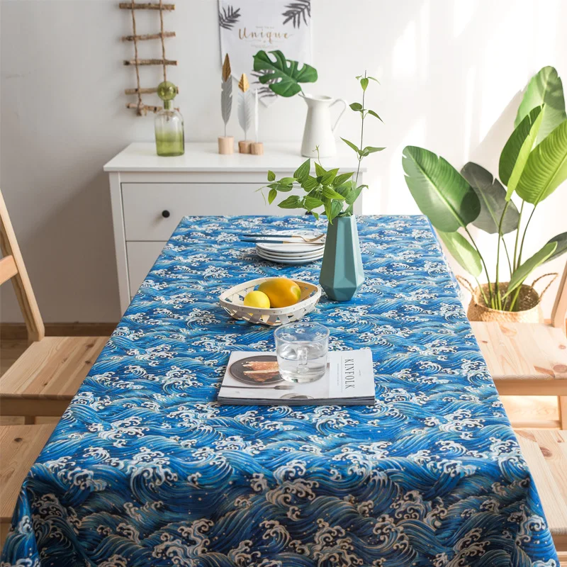 

Japanese Style Tablecloth Rectangular Cotton Linen Sea Ripple Home Coffee Table Outdoor Picnic Photography Background Cloth