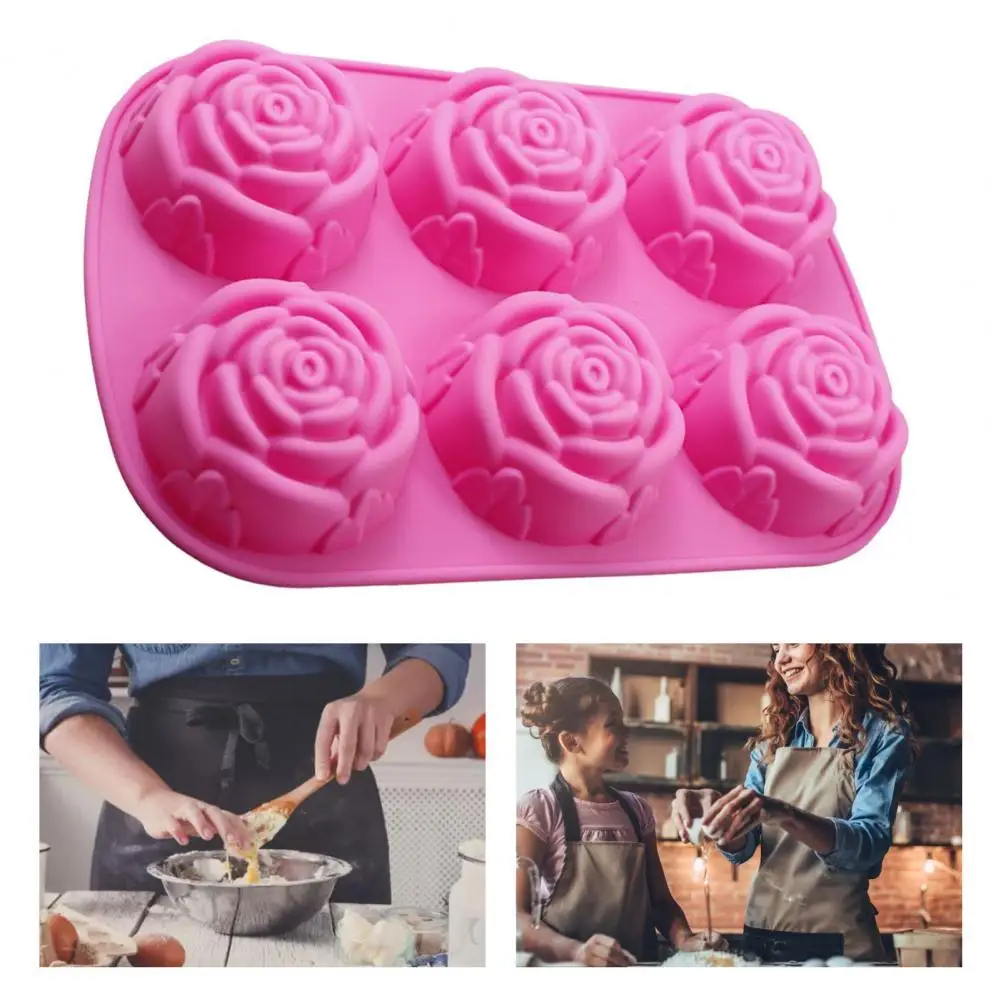 

6 Cavity Cake Baking Mould Rose Shape Silicone Soap Mold 3D Chocolate Supplies Baking Pan Tray Molds Candy Making Tool DIY