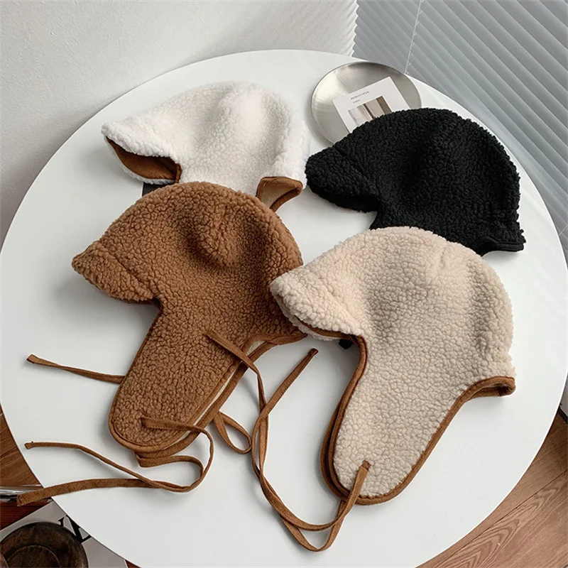 

Autumn Winter New 모자 Cashmere Hat For Women's Russian Hat Men's Korean Casual Thickened Warm Earflap Hat Soft Pilot Cap
