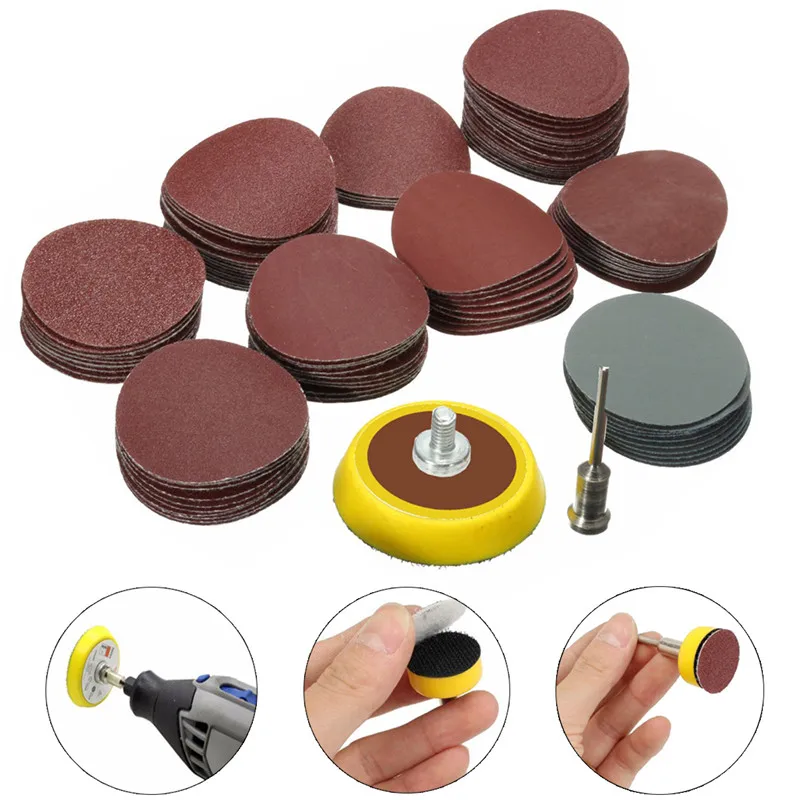 

100Pcs 1" 25mm Sandpaper Disc 80/120/140/400/600/1000/1500/3000/5000 Grit + Hook Loop Backer Plate Sanding Pad With 50x3mm Shank