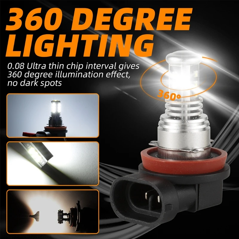 

2x H7 H8 H9 H11 9005 5202 H4 Car Highlight LED Fog Bulbs Headlight 6500K Bright White Replacement Quick Installation D7YA