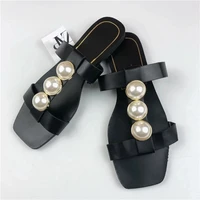 zarz women flat sandals summer 2022 new fashion black square toe beaded sexy outer wear sandals and slippers women luxury brand