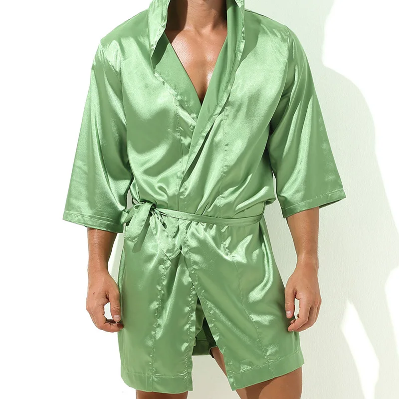Mens Hooded Bath Bathrobe Pajamas Night Robe Dress Gown Couple Nightgown Kimono Bathrobe Homewear Sleepwear Albornoces Robe
