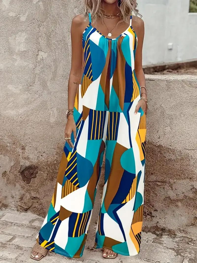 Повседневный комбинезон с геометрическим принтом и широким подолом для женщин