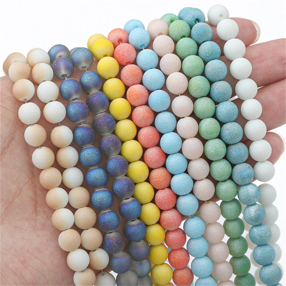 

Glass Beads for Jewelry Making Multicolor 8mm Frosted Sparkling DIY Necklace Bracelet Earring 60pcs Crimp End Beads Accessories