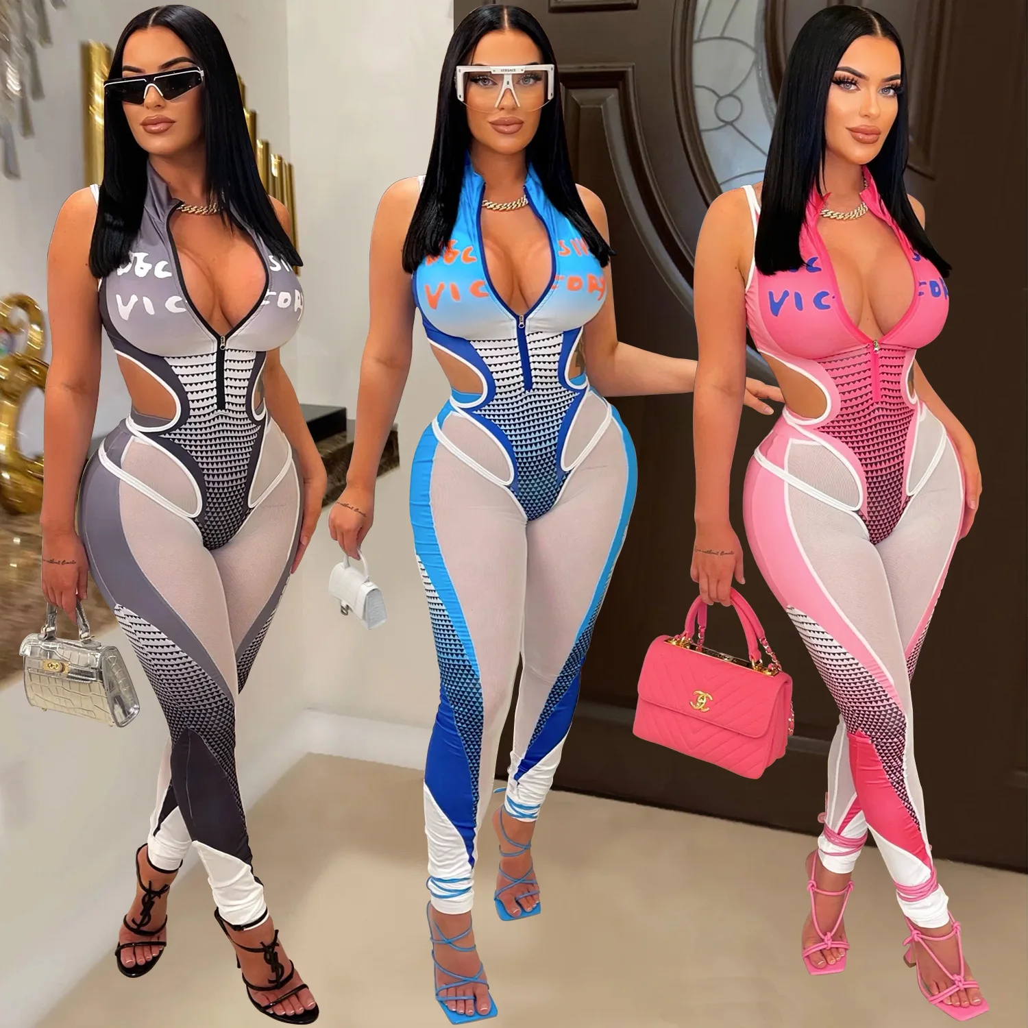 

LEOSD Fashion Print Sleeveless Bodysuit and Legging Pants Set Two Piece Set Streetwear Skinny Pants Female Lingerie Outfits