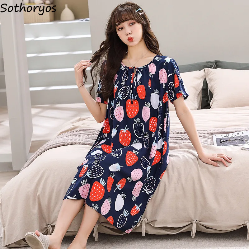 

Nightgowns Women Student Chic Short Sleeve New Collection Summer Baggy Mujer Lounge Daily Print Sleepwear Cozy 2022 Hot Sale Ins