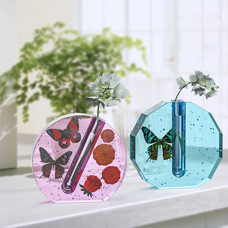 

DIY Crystal Epoxy Resin Mold Hexagonal Round Vase Test Tube Flower Device Culture Water Plant Silicone Mould