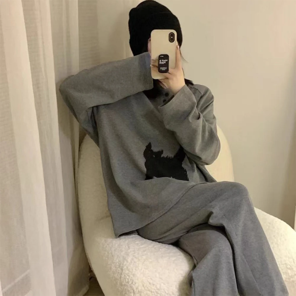 Женский пижамный комплект модная одежда для сна с принтом кота гарнитура