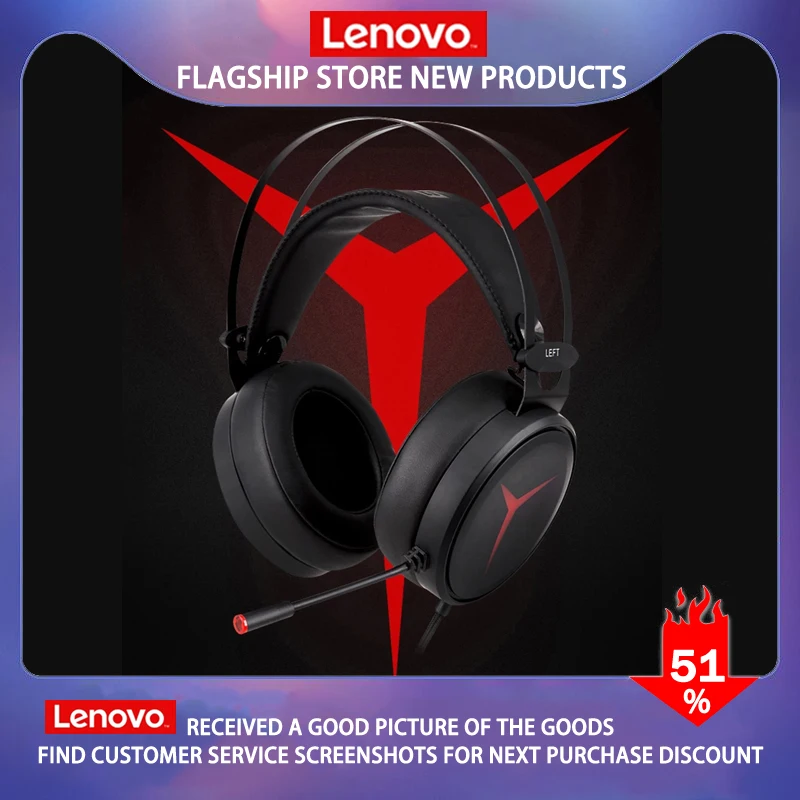 

Проводная профессиональная игровая гарнитура Lenovo Y360, USB проводные наушники, драйвер 50 мм, 7,1 объемный звук, с микрофоном, управление одной кнопкой