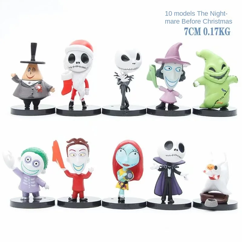 

10pcs/set 7cm Disney The Nightmare Before Christmas Jack Shock Sally Q Version Cartoon Dolls PVC Model Decoration Figure Toys