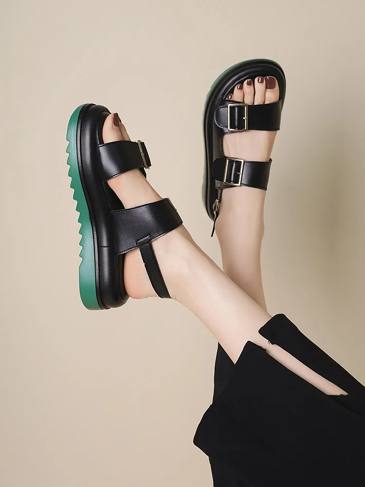 

Женские сандалии-гладиаторы на толстой подошве, универсальные римские сандалии на каблуке, с ремешком и пряжкой, бежевые, для лета, 2022