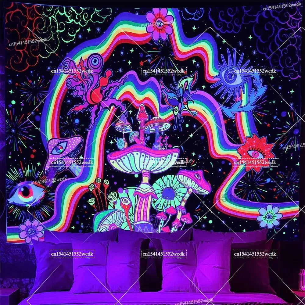 Хиппи Череп черный свет гобелен УФ реактивный Хэллоуин искусственный неон