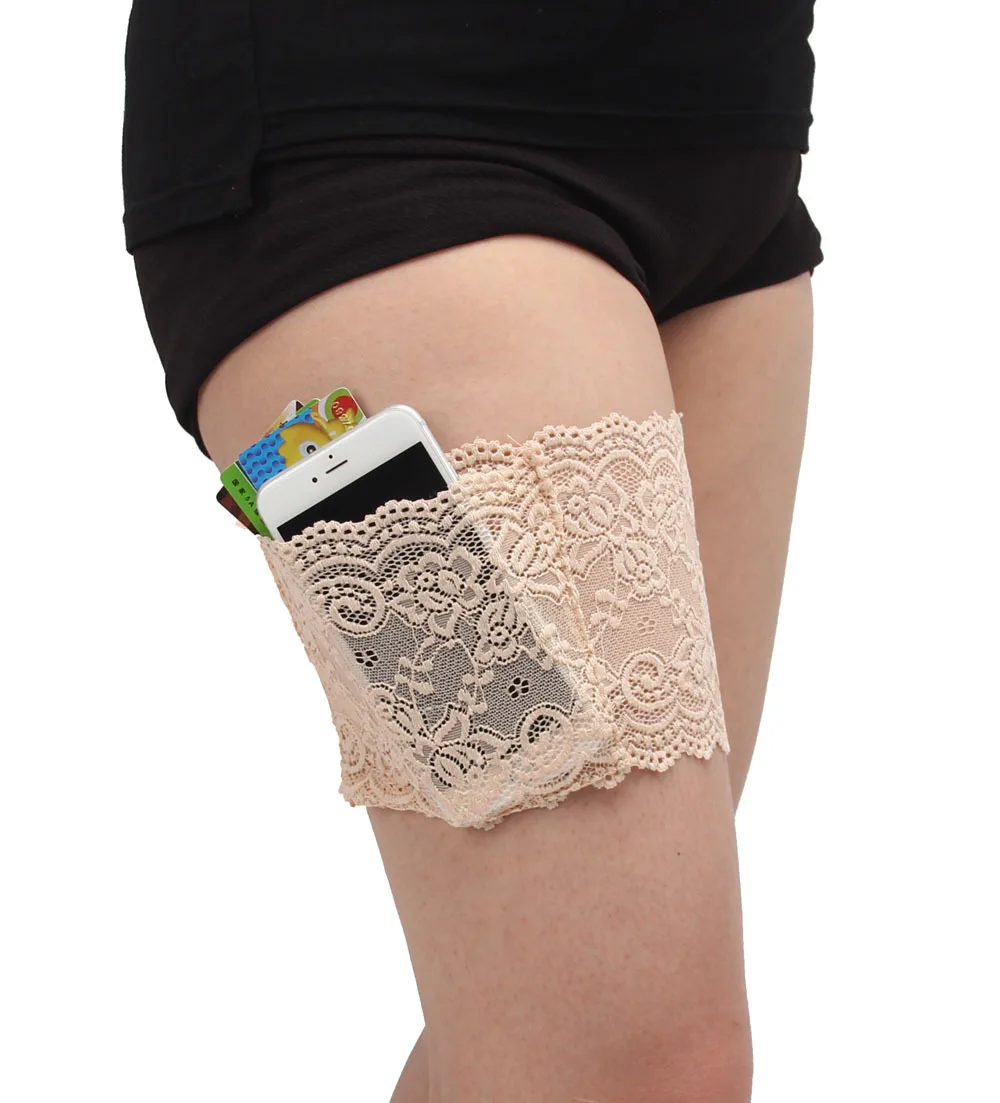 

1 шт., кружевной держатель для чулок, противоскользящий чехол для мобильного телефона на бедро, женский антифрикционный чехол для карт, кружевной держатель для ног с карманом