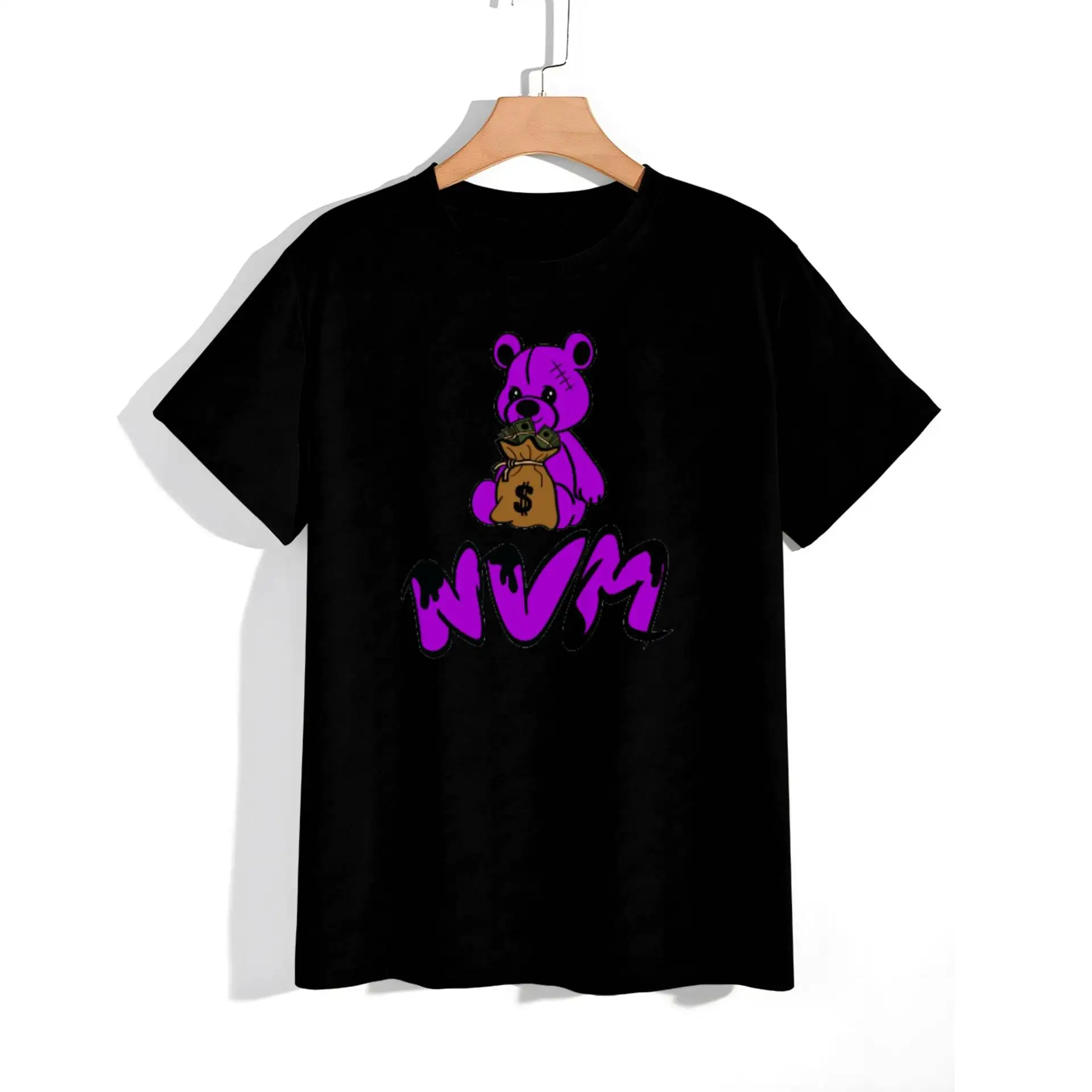 

Round purple bear pattern hot painted cotton polyester cotton cute t-shirt