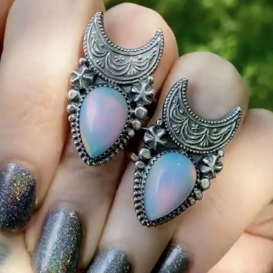 

High Quality Wedding Anniversary Party Gifts Women Pink Drop Shape Opal Ring Fine Gemstone Ring