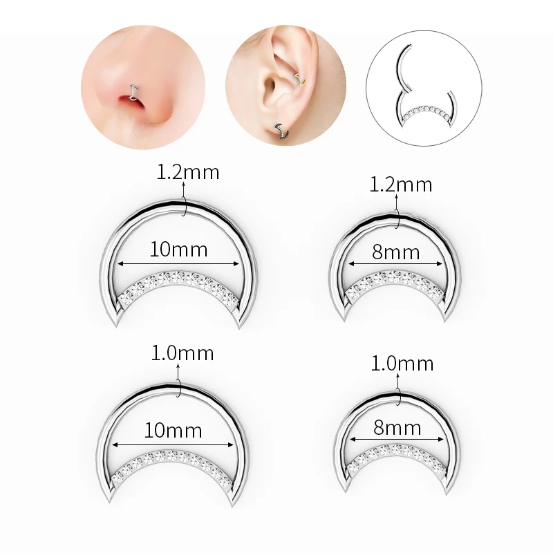 

1PCS Titanium Moon Shape Zircon Nose Ring Septum Clicker Hoops Earrings Cartilage Tragus Helix Piercing Fashion Accessories