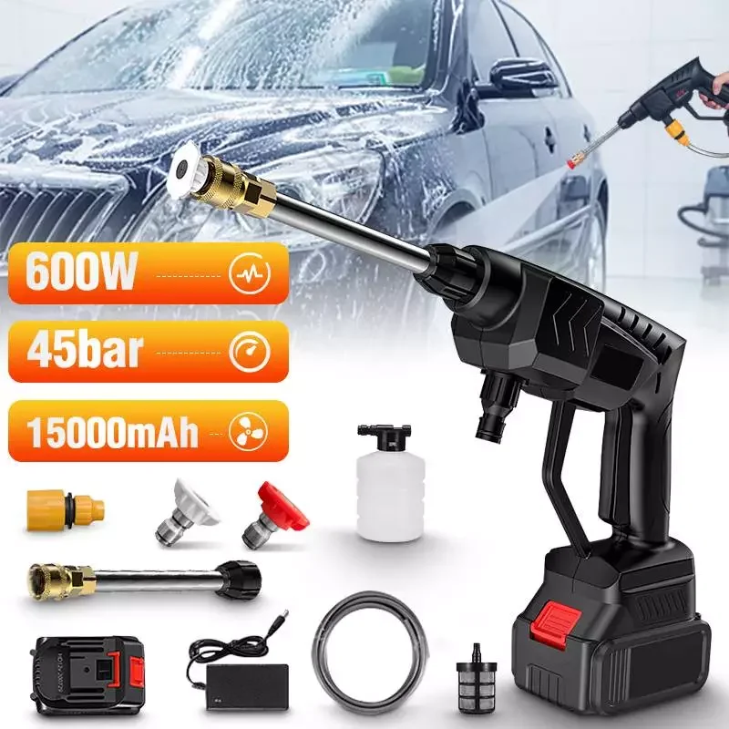 

NEW2023 600W 15000mAh 45Bar Water Gun Spray Gun Wireless High Pressure Cleaner Car Washer Portable High Pressure Car Washing Mac