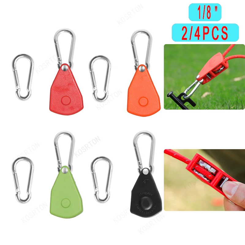 

2/4pcs Camping Tent Adjustable Rope Fastener Fixed Buckle Pulley Tensioner Ratchet Small Metal Sling Hook Rope Tightener