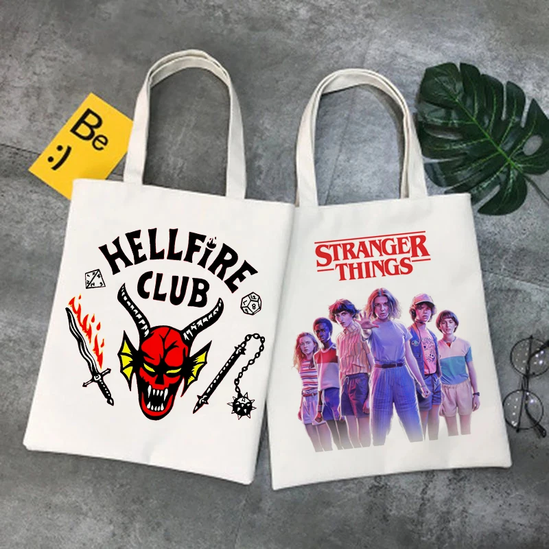 

Stranger Things Season 4 Hellfire Club Shopping Bag Recycle Bag Handbag Bolsa Compra Woven Sacola Fabric Sac Tissu Upside Down