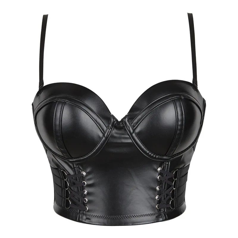 

Sexy Black PU Leather Bra Push Up Bralet Women's Tube Top Corset Bustier Bra Club Party Crop Top Lingerie Plus Size Streetwear