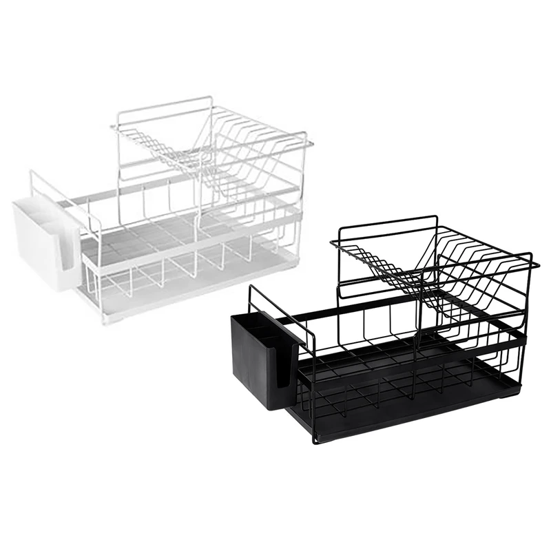 

Dish Rack With Cup Holder Dish Drainer With Drainboard And Utensil Holder For Kitchen Countertop