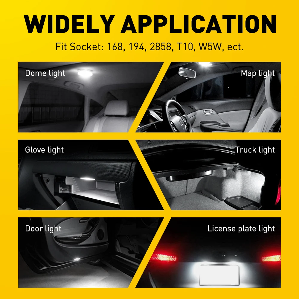 Фото AUXITO 10 шт. W5W Led Canbus T10 5W5 194 501 Светодиодные лампы без ошибок 168 Автомобильный внутренний купольный светильник для чтения карт 6500K Белый №5