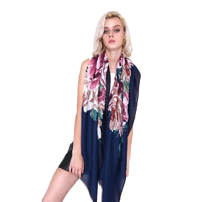 

Satin Flowers Ladies Scarves Exquisite Autumn Winter Printed Cotton Linen Fashion Women Thermal Scarf Outdoor Activities Shawl