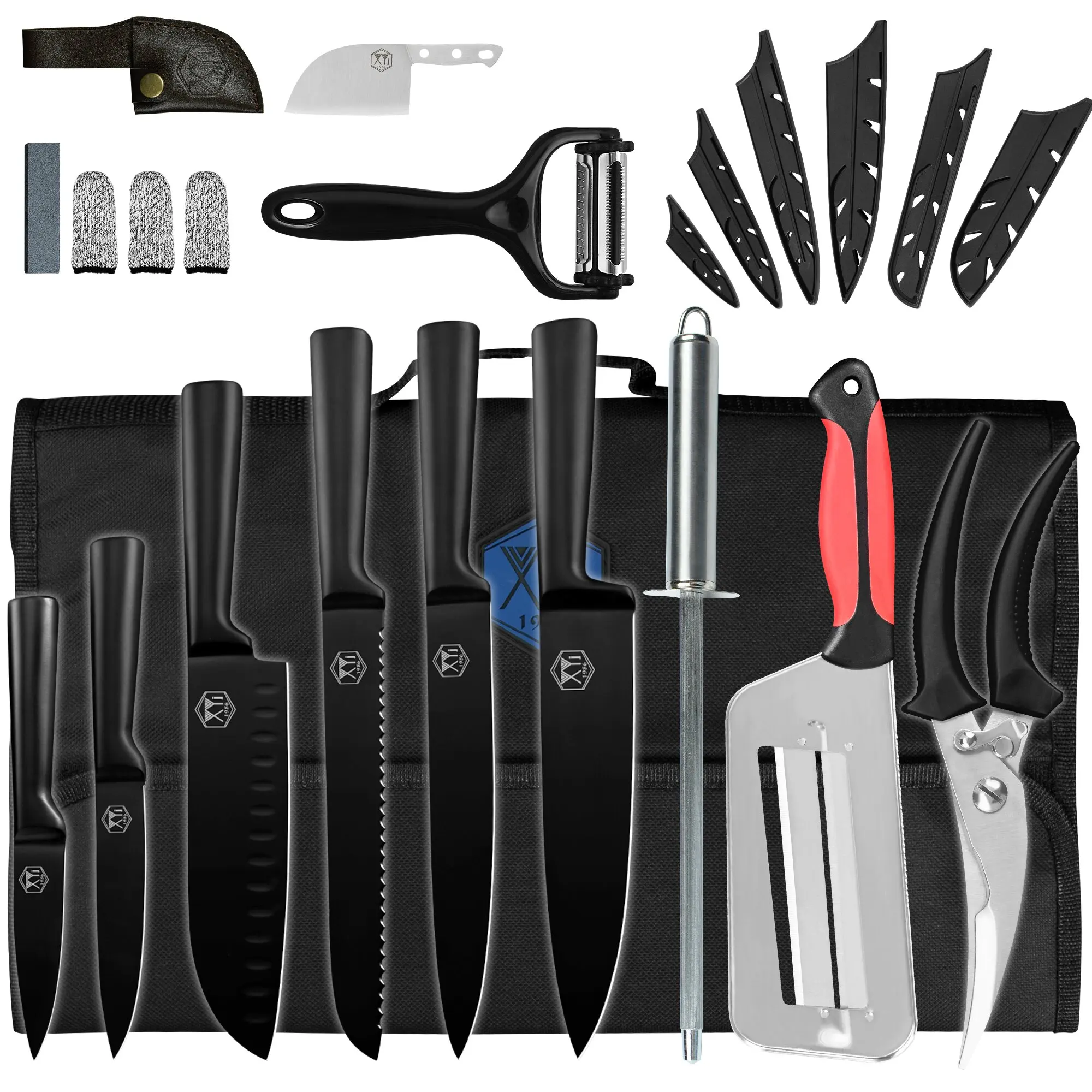 

Набор ножей XYj шеф-повара из нержавеющей стали, профессиональные черные кухонные инструменты, набор для заточки ножниц, Овощечистка, 6 шт.