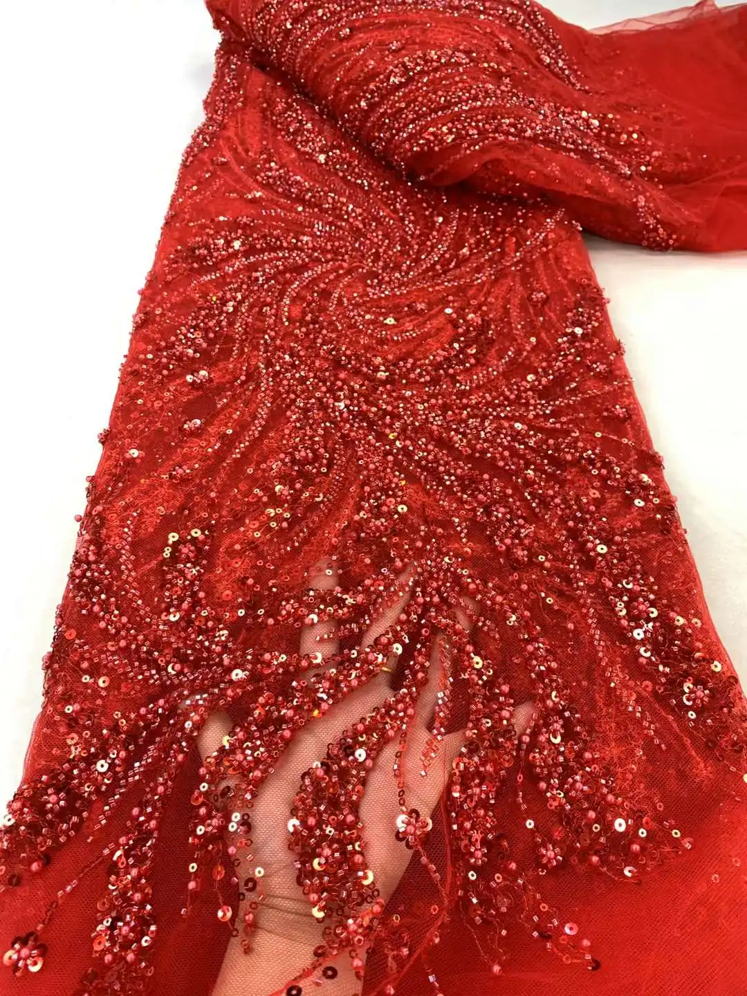 Африканская кружевная ткань с бисером 5 ярдов нигерийская вышивкой 2024 высокое