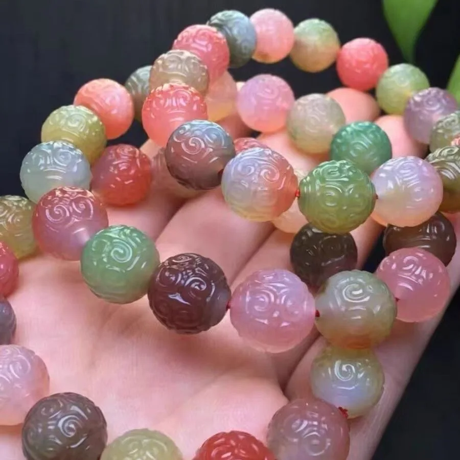 Природный карамельный цвет резной винтажный браслет из агата и цветочных бусин