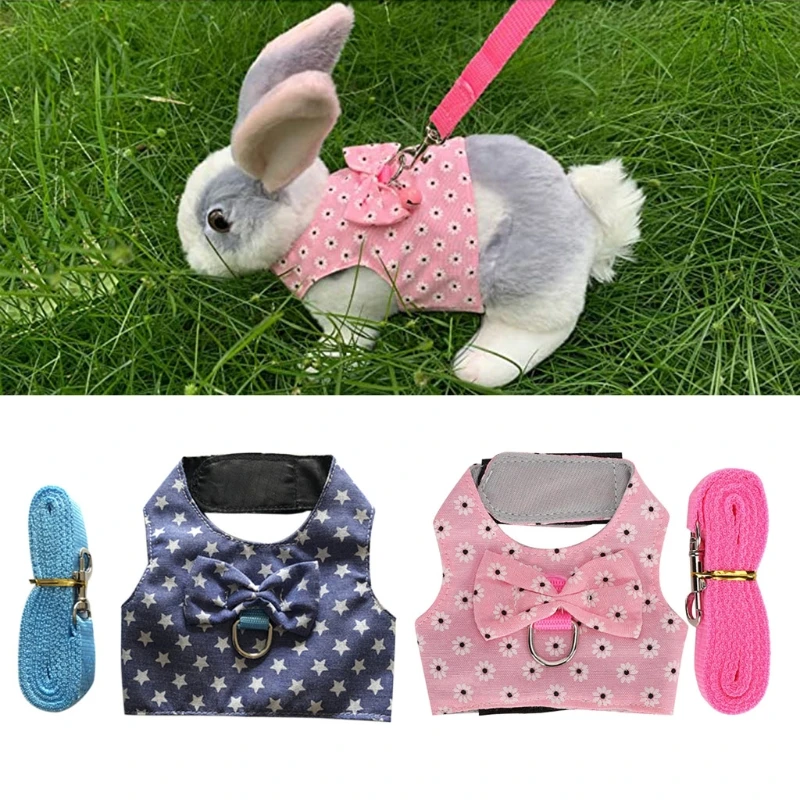 

Small Animal Vest Rabbit Outdoor Walking Harness and Leash Set Cute Clothes Puppies Kittens A Variety of Sizes ,Lead Rope