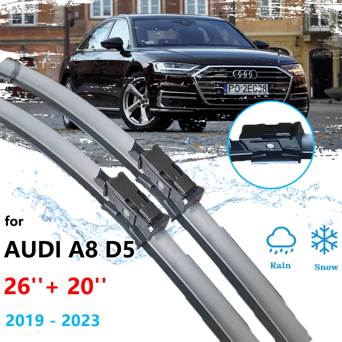 

2x For Audi A8 D5 55 TFSI 2019~2023 Frameless Wiper Blades Brushes Rubber Window Windshield Windscreen Cleaning Car Accessories