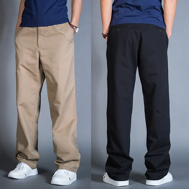 

Spring Winter Men's Casual Loose Pants Pure Cotton Plush Overalls Outdoor Camping Hiking Walking Tooling Large Straight Trousers
