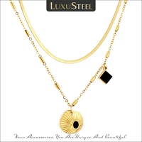 luxusteel chic women doulbe layer necklace shell black drip oil charm gold color stainless steel snake chain for girls