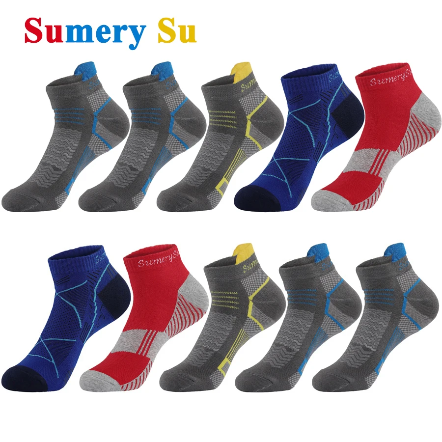 5 Pairs/Lot Men Socks Running Cotton Heel Protect Design Colorful Outdoor Casual Mesh Breathable Short Ankle Socks Male Gift