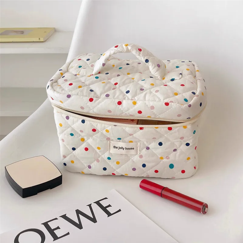 

PURDORED 1 Pc Cartoon Colorful Dots Makeup Bag Women Soft Cosmetic Bag Travel Make Up Beauty Case Toiletry Bag