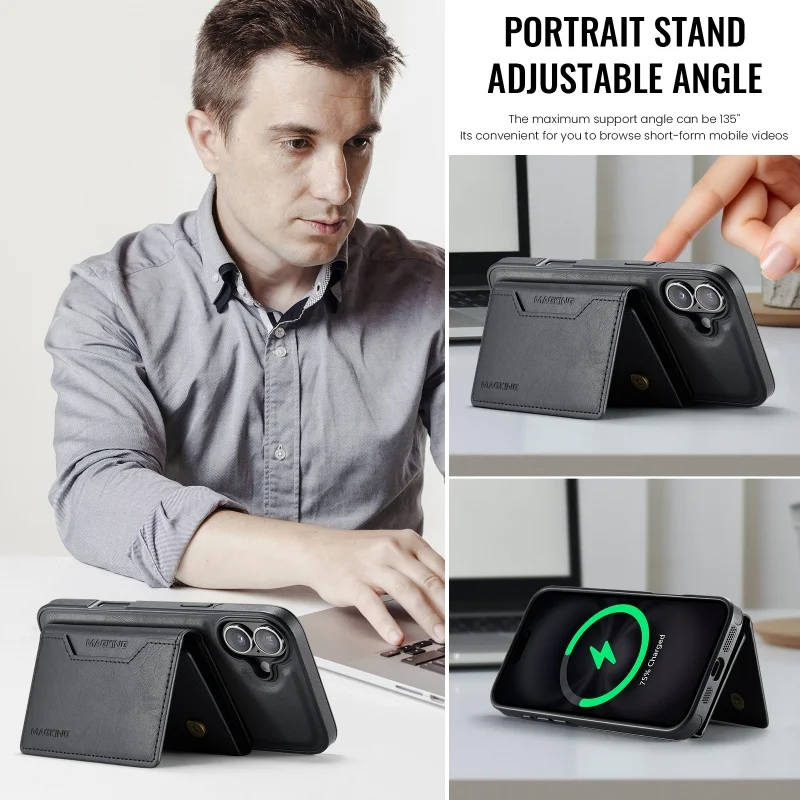 Новый кожаный чехол-кошелек Magsafe 2 в 1 для iPhone 16 16Pro 16ProMax 15 15Pro 15ProMax 14 14Pro 14ProMax 13 13Pro