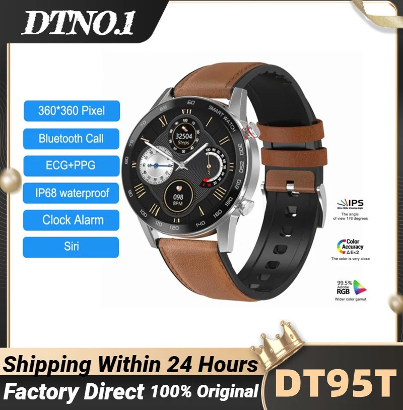 

Original DT95T Men Women Smart Watch 360*360 Siri Bluetooth Call ECG PPG Music IP68 Waterproof DT95 Upgrade Sports Smartwatch