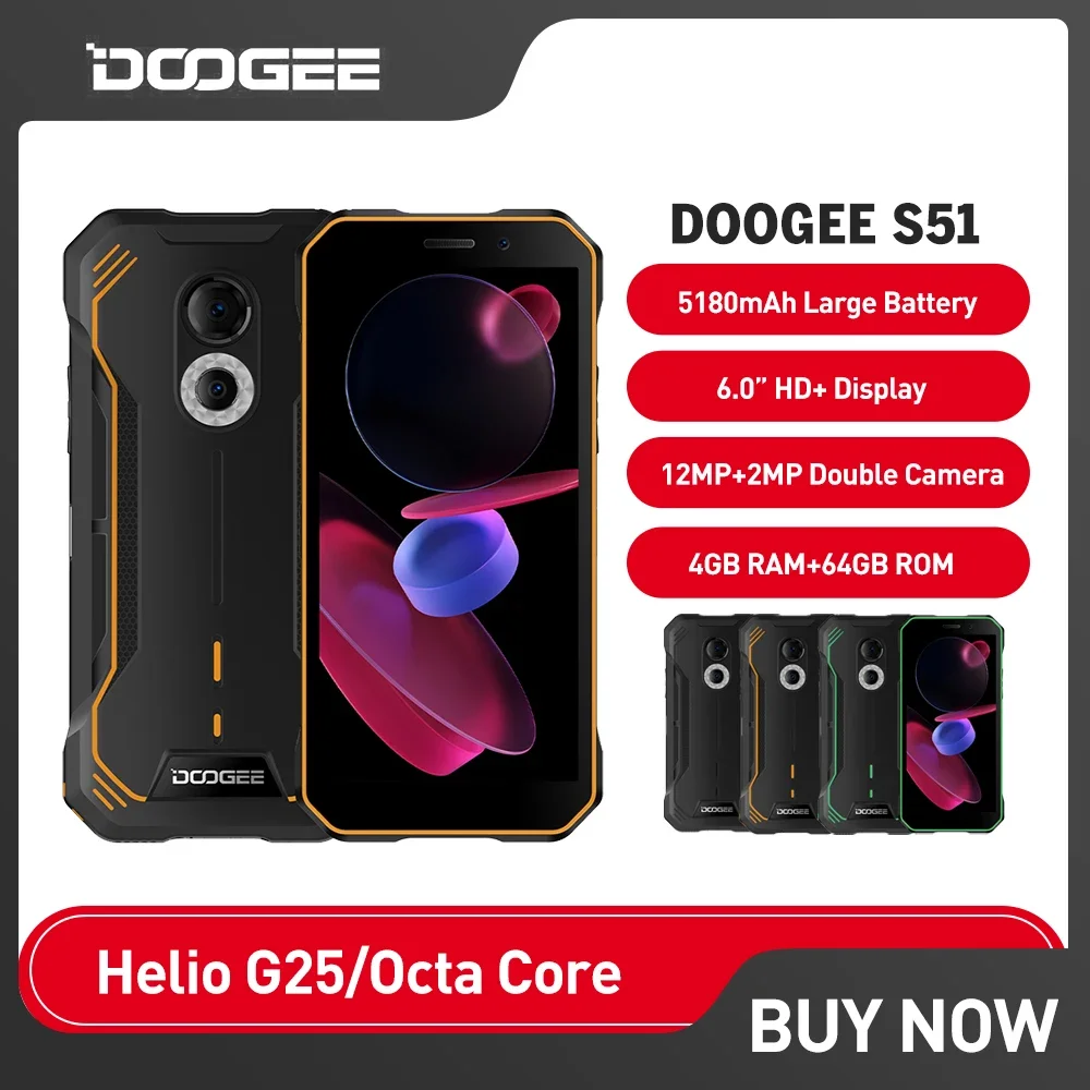 

Смартфон DOOGEE S51, 6,0 дюйма, 4 + 64 ГБ, 12 Мп, 5180 мАч