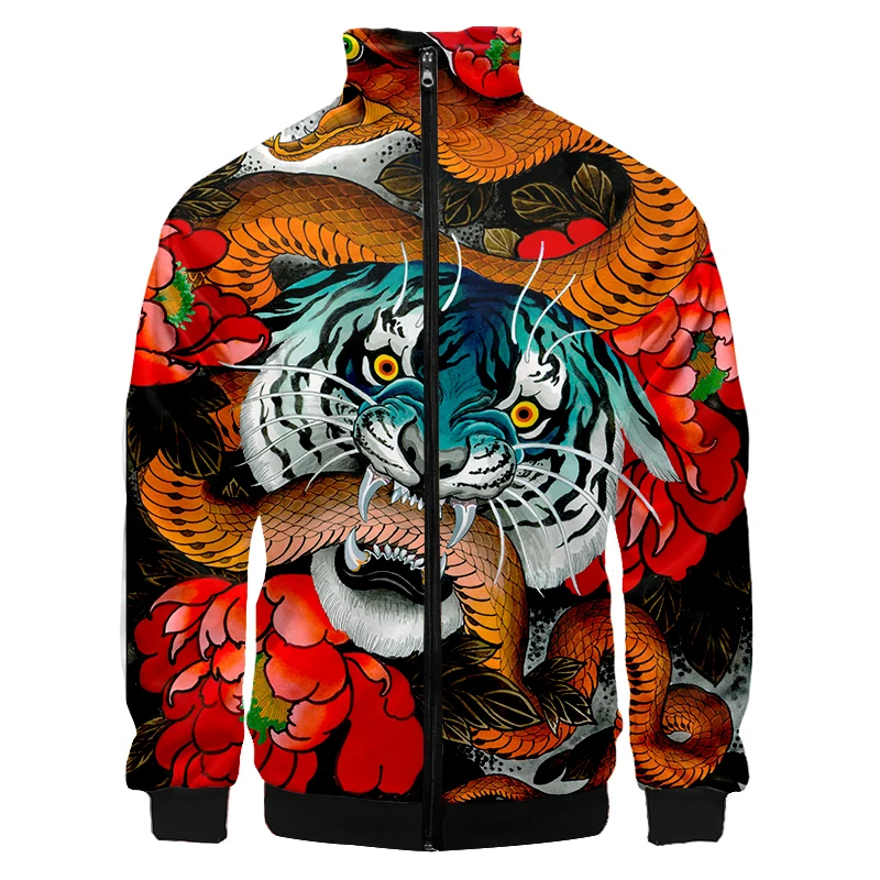 

Zipper Jackets Hombre Long Sleeve Tiger Snake Tattoo 3D Print Tracksuits Printing Animal Streetwear Big Size Tops Tees Winter
