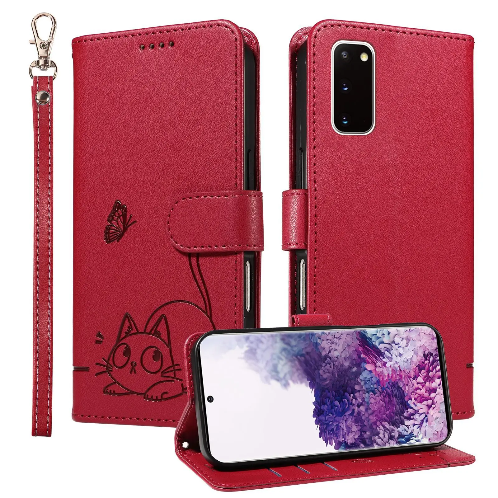 Кожаный чехол-кошелек Lucky Cat с ремешком для iPhone 18, 17, 16E, 15 Pro Max, 14 Plus, 13, 12, 11, с 3 слотами для карт (art.: 3920dca2ed3c1) - 3920dca2ed3c1