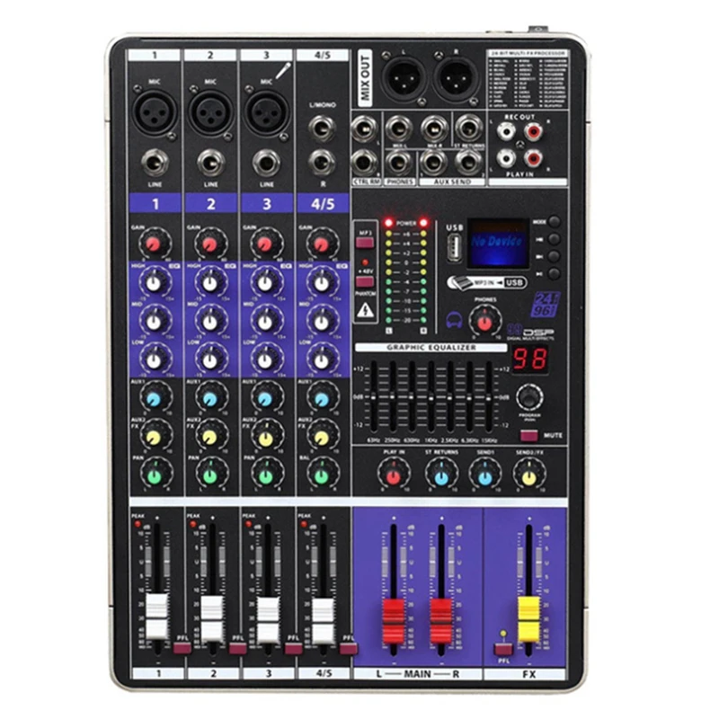 

4 Channel Bluetooth 99 Effect Mixer LCD Screen MP3+48V Phantom Power Home Performance USB Sound Card Small Mixer US Plug