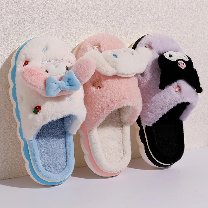 

Kawaii Sanrio Kuromi Plush Cotton Slipper Cinnamoroll Home Slipper Shoes Women Winter Warm Plushies Non Slip Grip Y2K Shoes Gift
