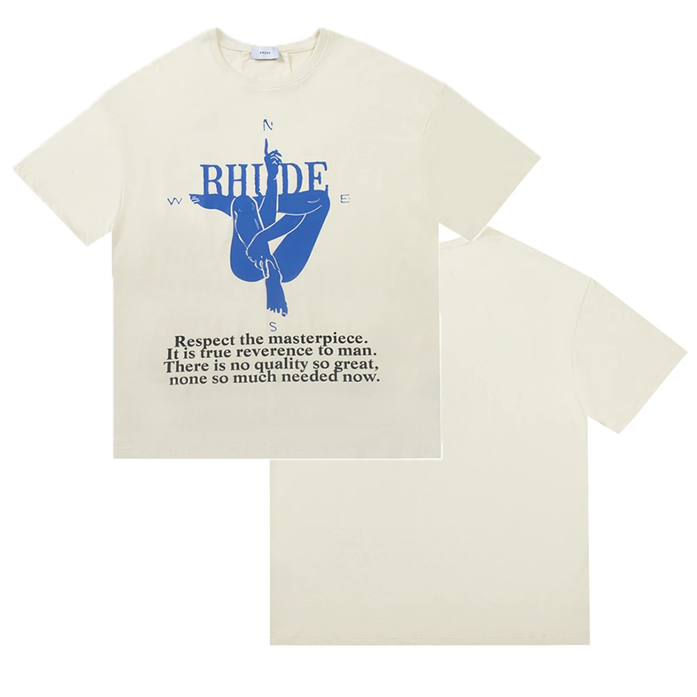 

Frog drift New Fashion Streetwear High street Brand RHUDE LOGO Tee compass Print t shirt tops men homme women